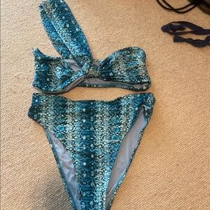 Blue Patterned High-Waist Bikini Set